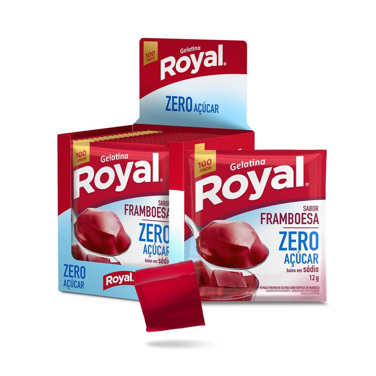 Gelatina Em P Royal Zero Acar Framboesa Caixa Com 12 Unidades De 12g