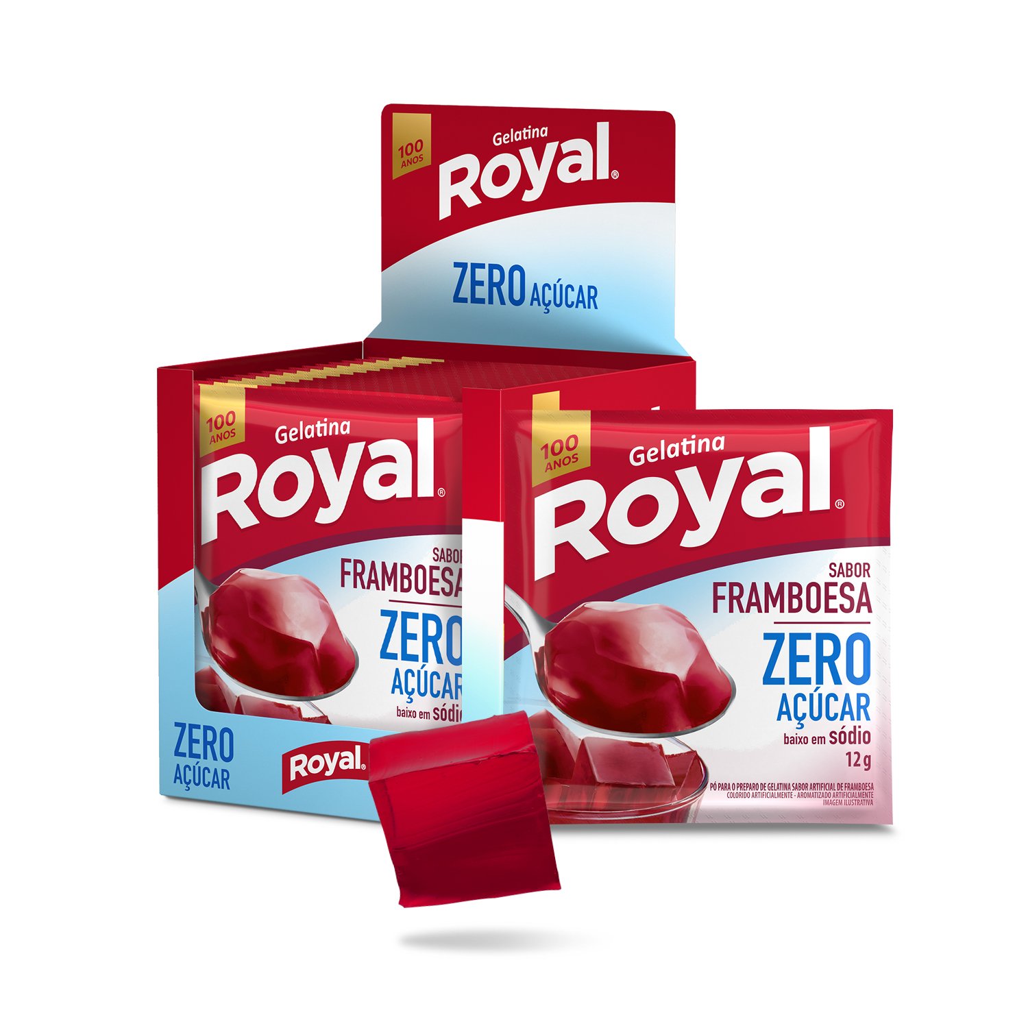 Gelatina Em P Royal Zero Acar Framboesa Caixa Com 12 Unidades De 12g