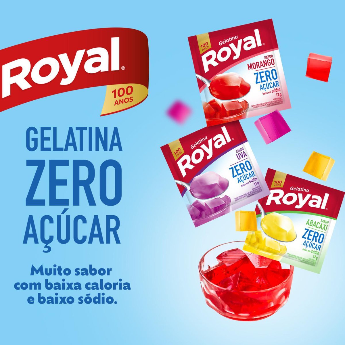 Gelatina Em P Royal Zero Acar Framboesa Caixa Com 12 Unidades De 12g
