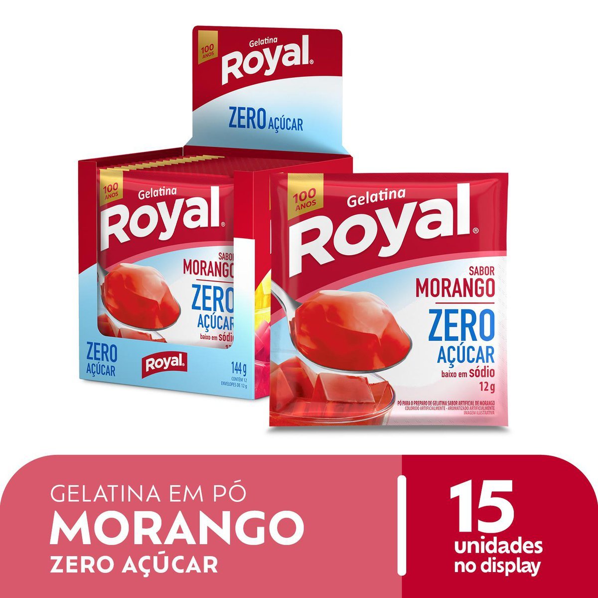 Gelatina Em P Royal Zero Aucar Morango Caixa Com 12 Unidades De 12g