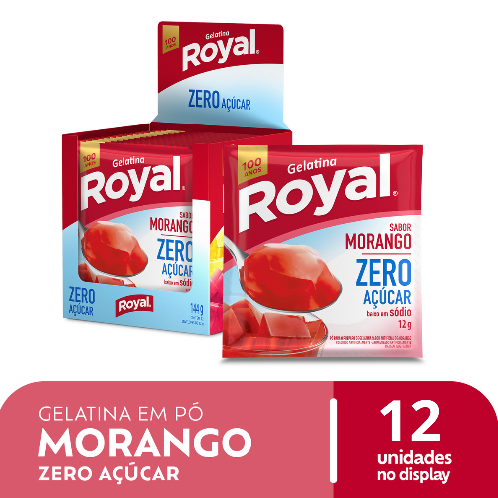 Gelatina Em P Royal Zero Aucar Morango Caixa Com 12 Unidades De 12g