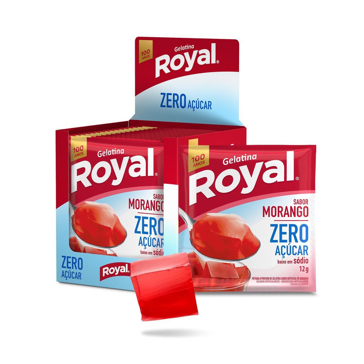 Gelatina Em P Royal Zero Aucar Morango Caixa Com 12 Unidades De 12g