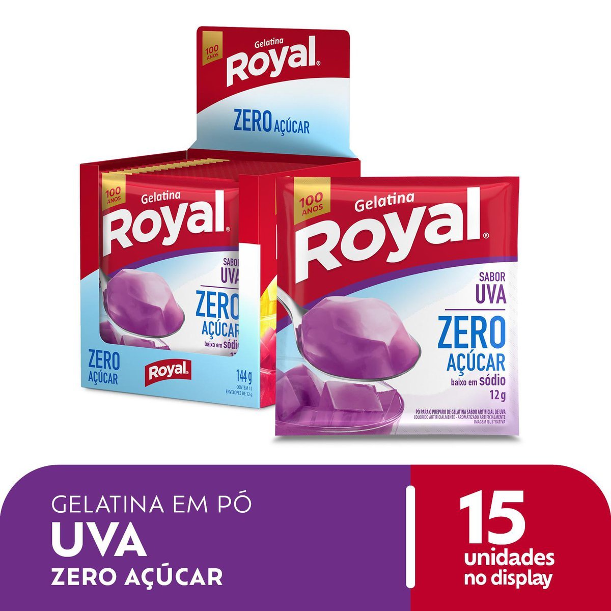 Gelatina Em P Royal Zero Acar Uva Caixa Com 12 Unidades De 12g