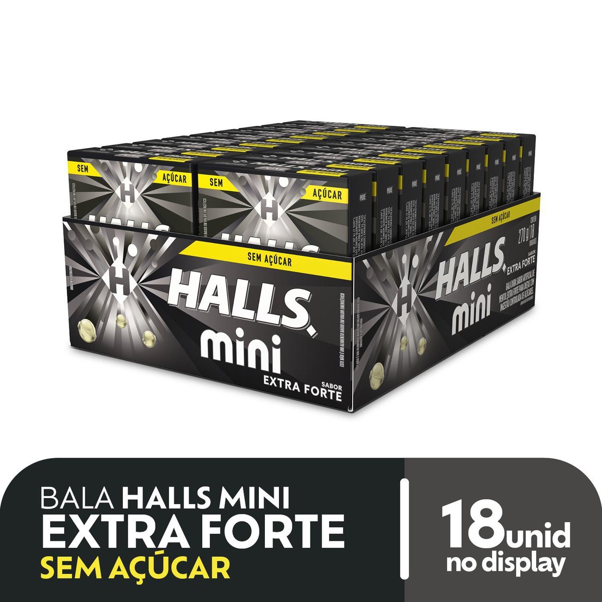 Bala Halls Mini Sem Acar Extra Forte Caixa Com 18 Unidades De 15g