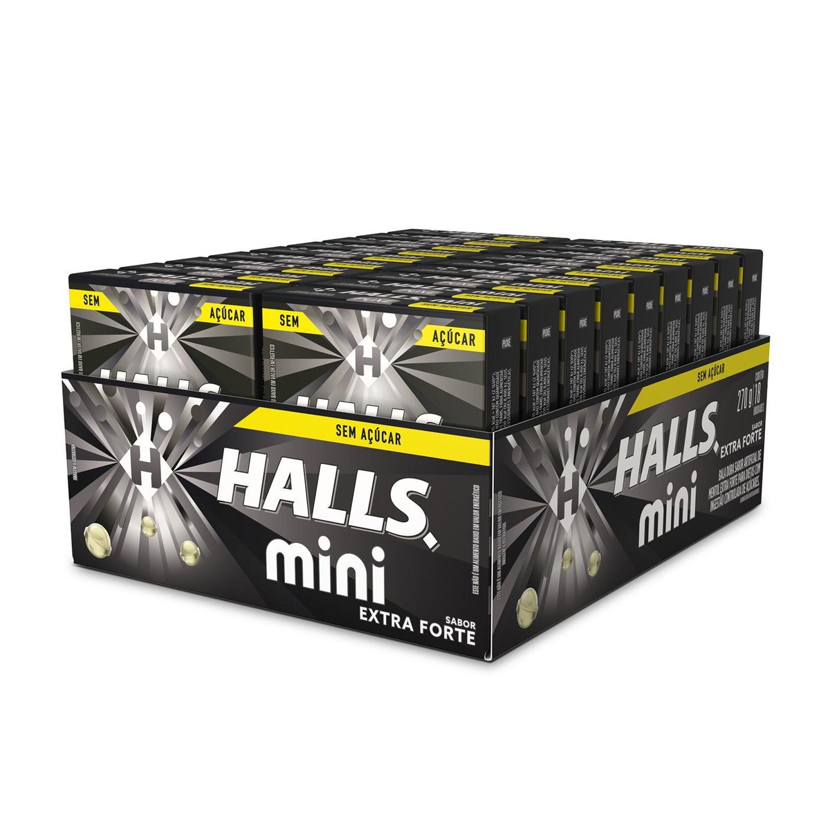 Bala Halls Mini Sem Acar Extra Forte Caixa Com 18 Unidades De 15g