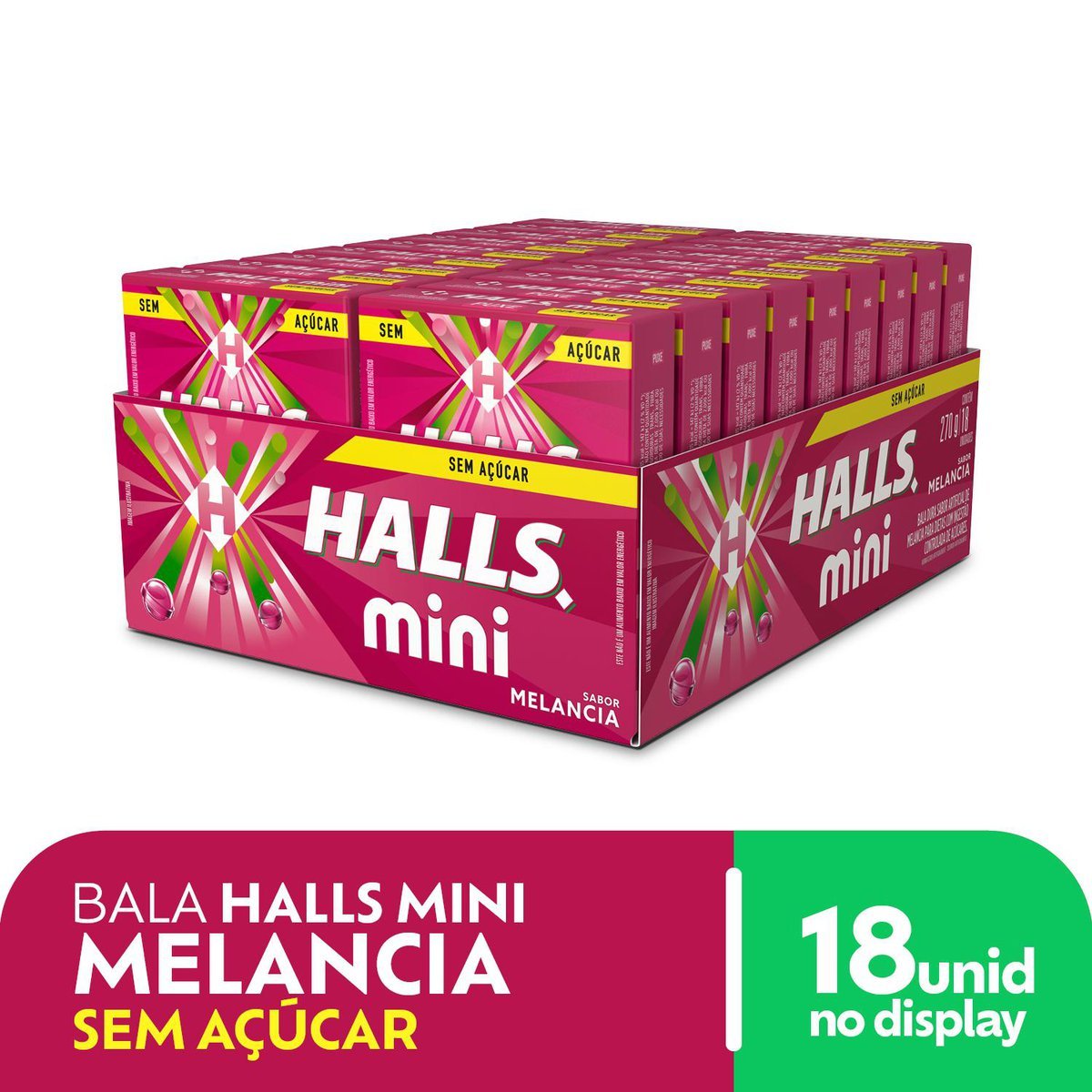 Bala Halls Mini Sem Acar Melancia Caixa Com 18 Unidades De 15g