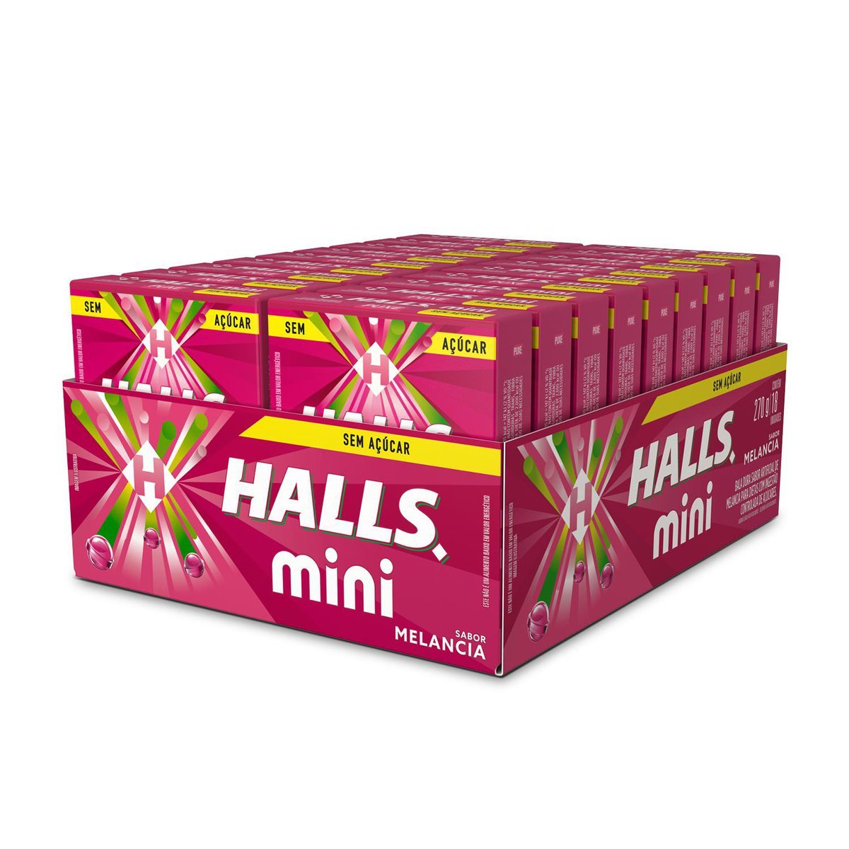 Bala Halls Mini Sem Acar Melancia Caixa Com 18 Unidades De 15g