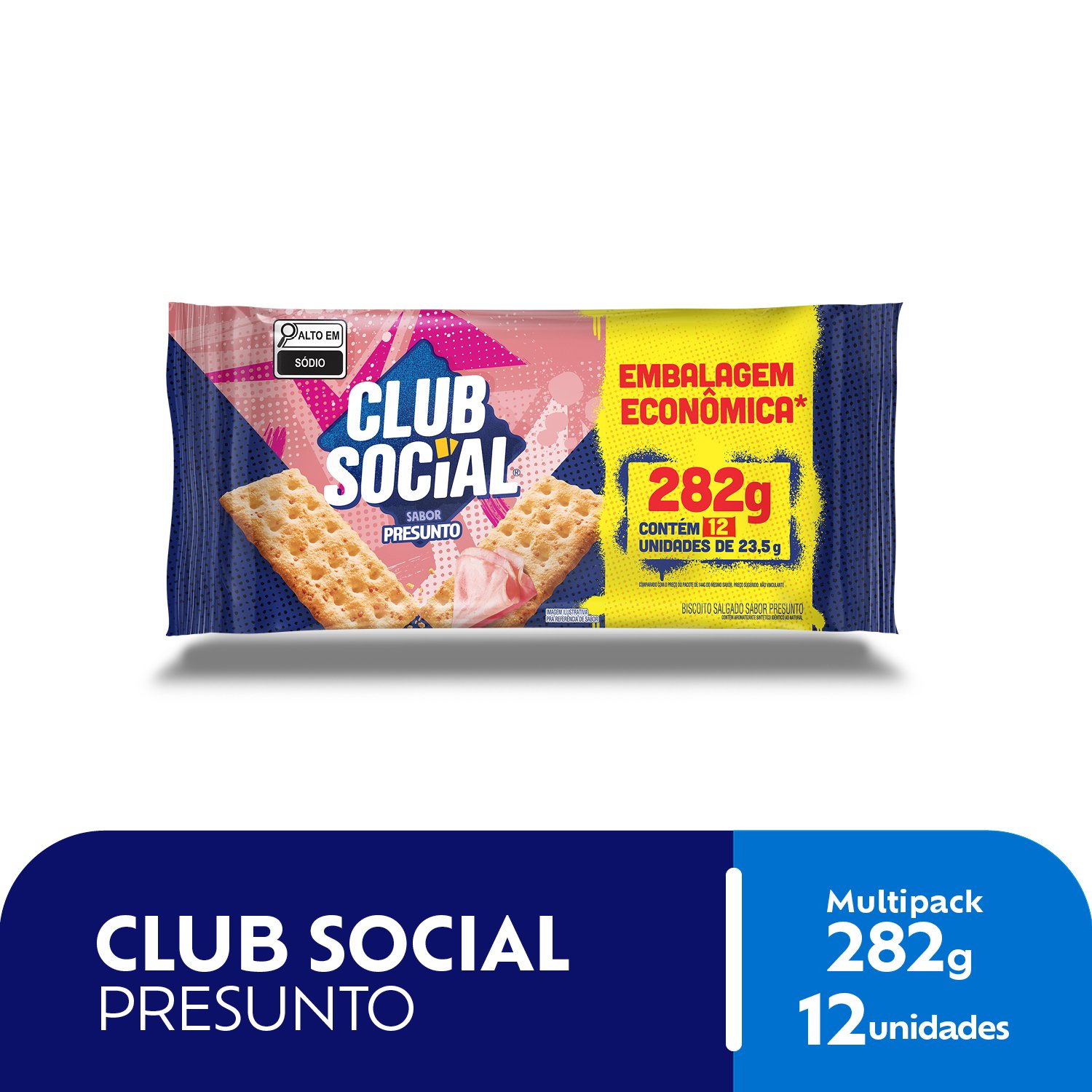 Biscoito Salgado Club Social presunto embalagem econmica 282g