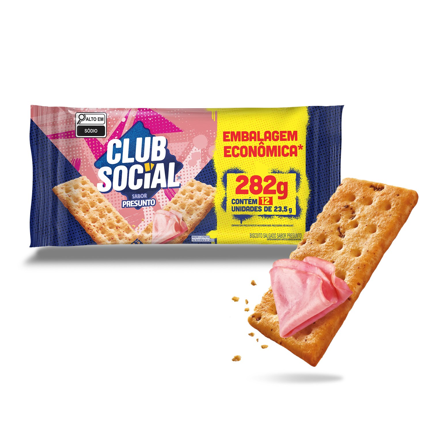 Biscoito Salgado Club Social presunto embalagem econmica 282g