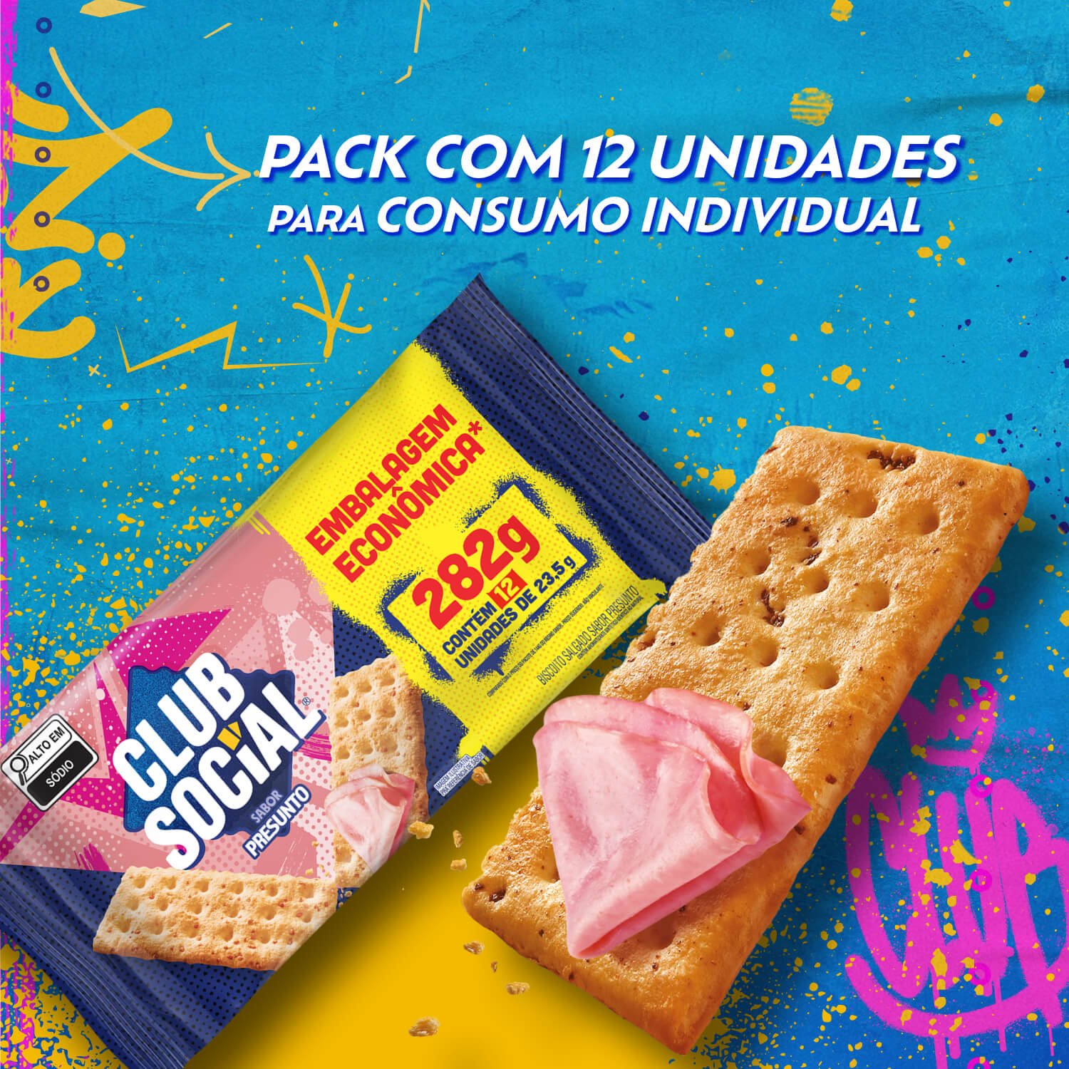 Biscoito Salgado Club Social presunto embalagem econmica 282g