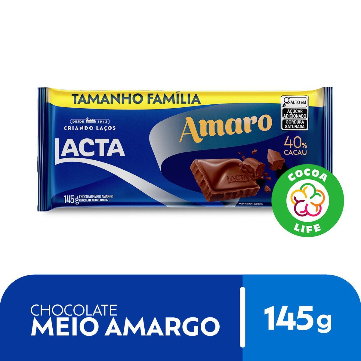 Chocolate Meio Amargo 40% Cacau Lacta Amaro 145g