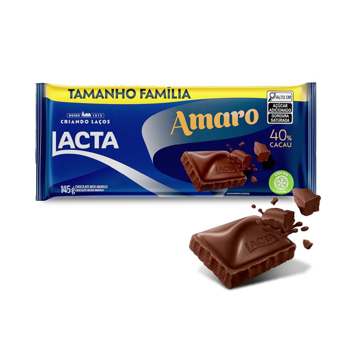 Chocolate Meio Amargo 40% Cacau Lacta Amaro 145g