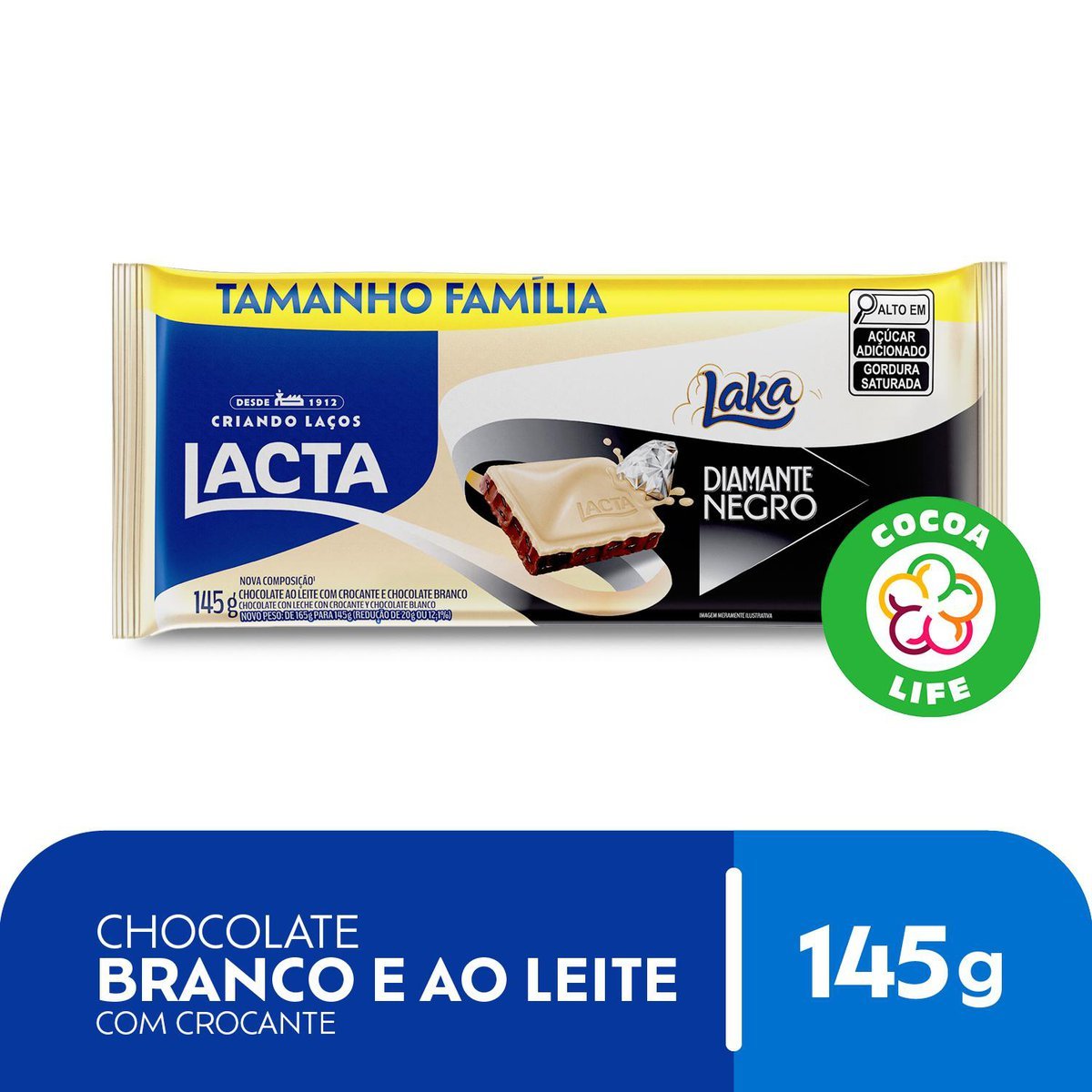 Chocolate Lacta ao leite Diamante Negro Laka 145g