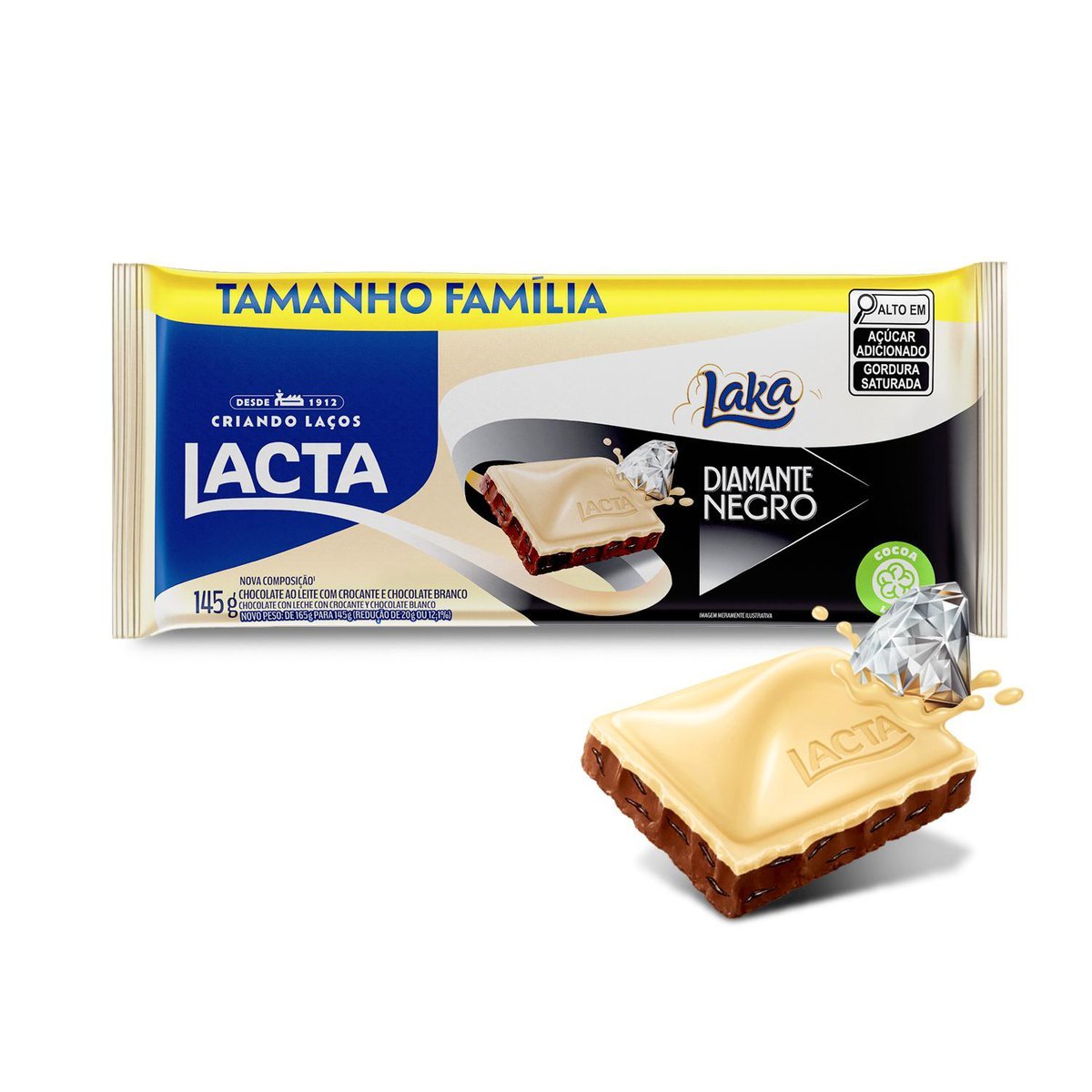 Chocolate Lacta ao leite Diamante Negro Laka 145g