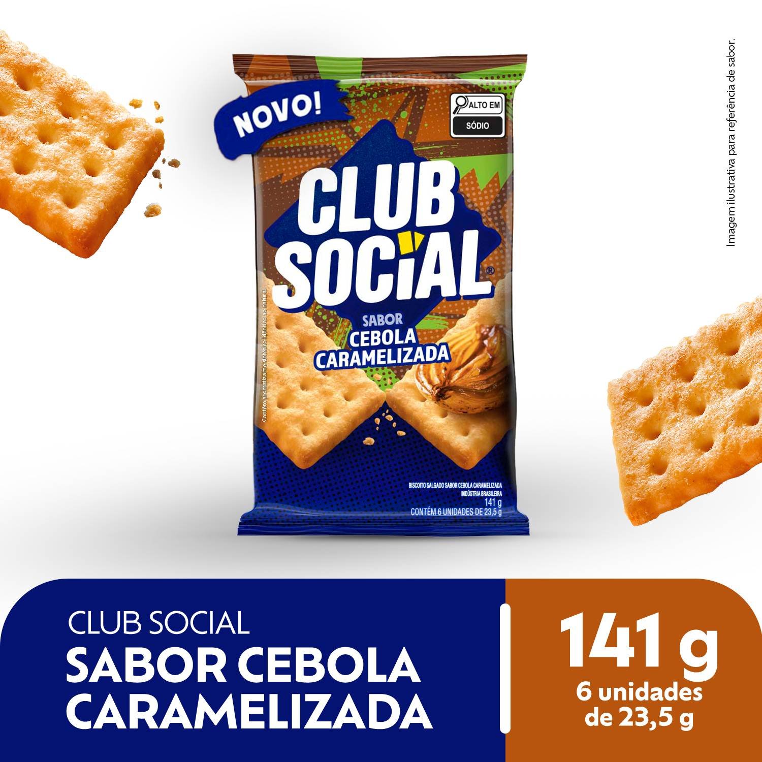 Biscoito Salgado Club Social sabor Cebola Caramelizada 141g - display com 6unds