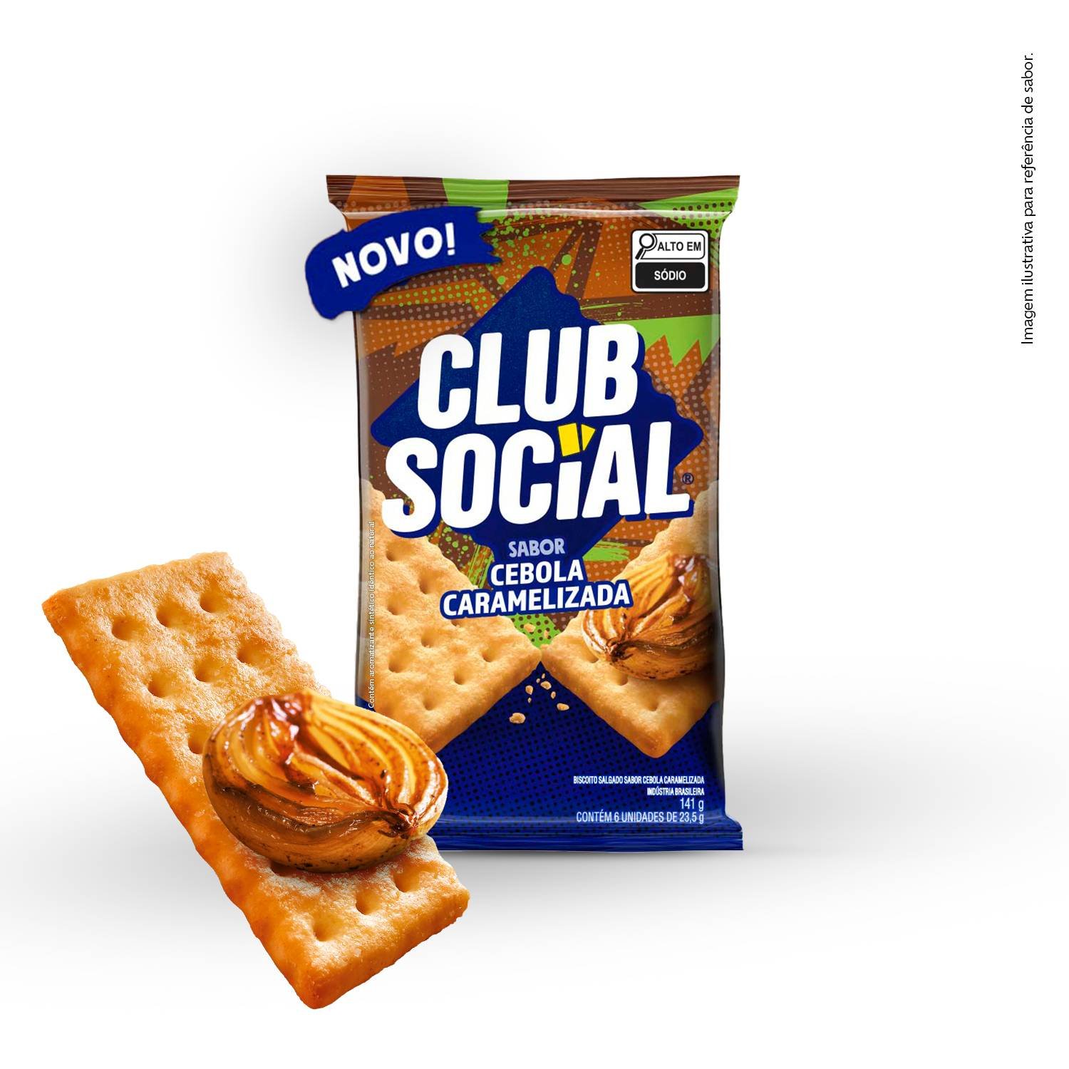 Biscoito Salgado Club Social sabor Cebola Caramelizada 141g - display com 6unds