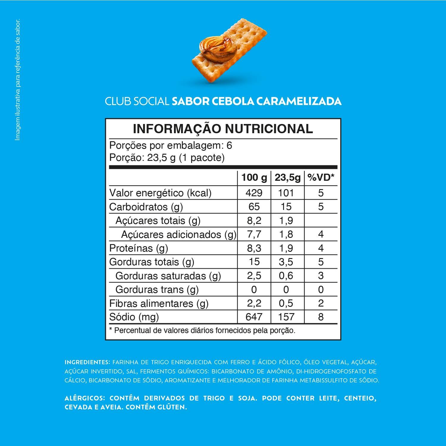 Biscoito Salgado Club Social sabor Cebola Caramelizada 141g - display com 6unds