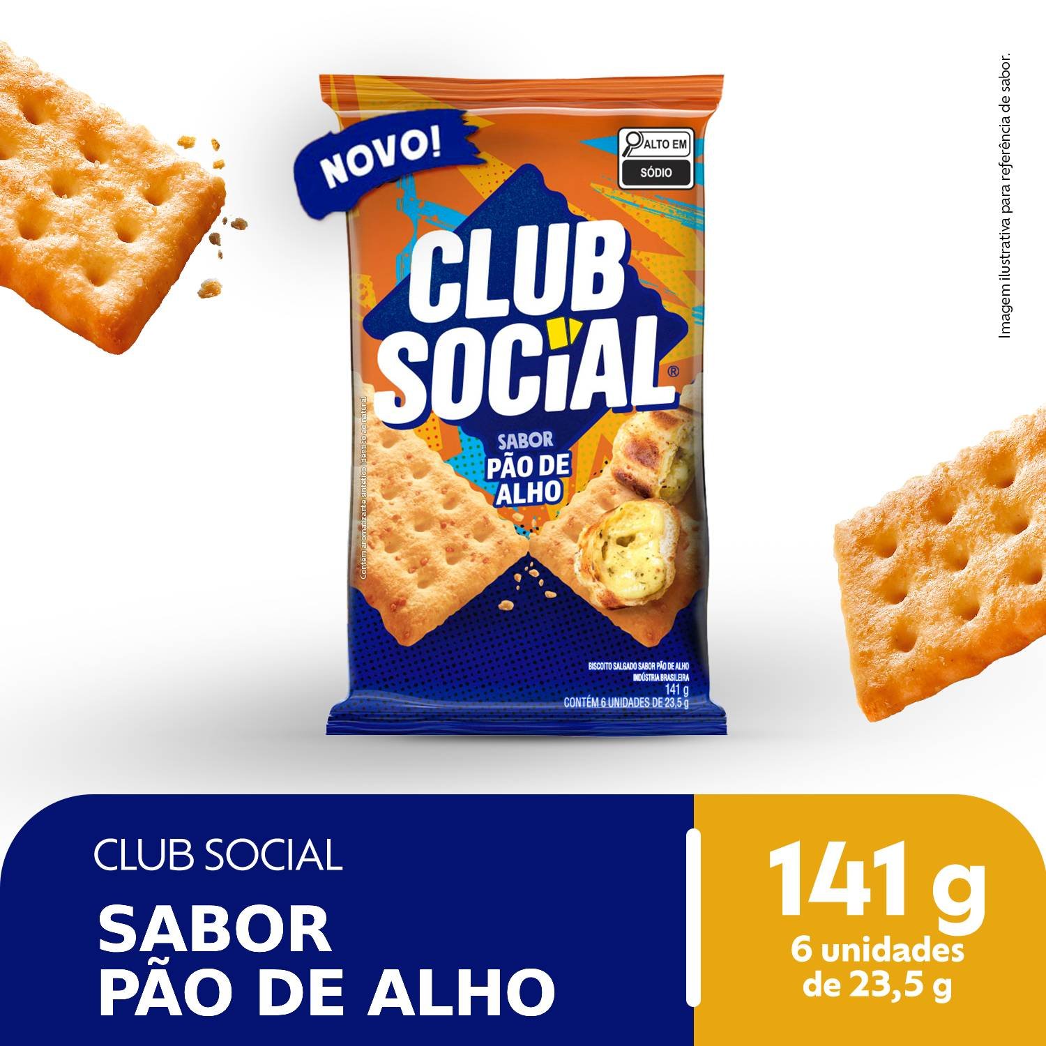 Biscoito Salgado Club Social sabor Po de Alho 141g - display com 6unds