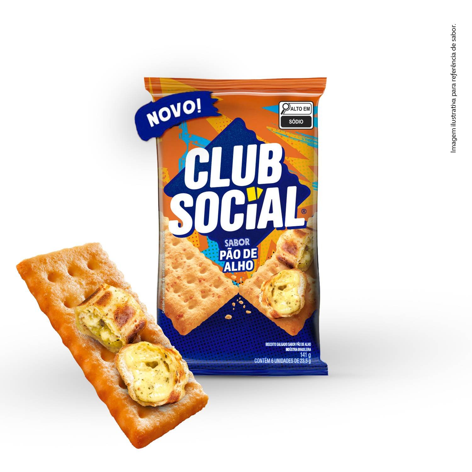 Biscoito Salgado Club Social sabor Po de Alho 141g - display com 6unds