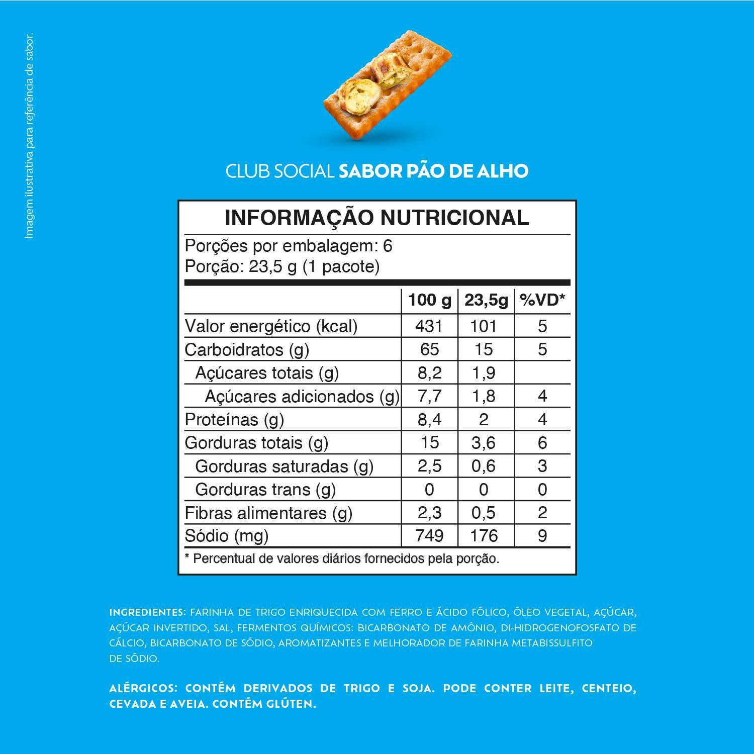 Biscoito Salgado Club Social sabor Po de Alho 141g - display com 6unds