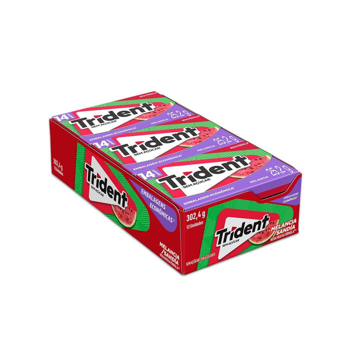 Chiclete Trident Melancia Sem Acar - Caixa com 12 unid. de 25,2g