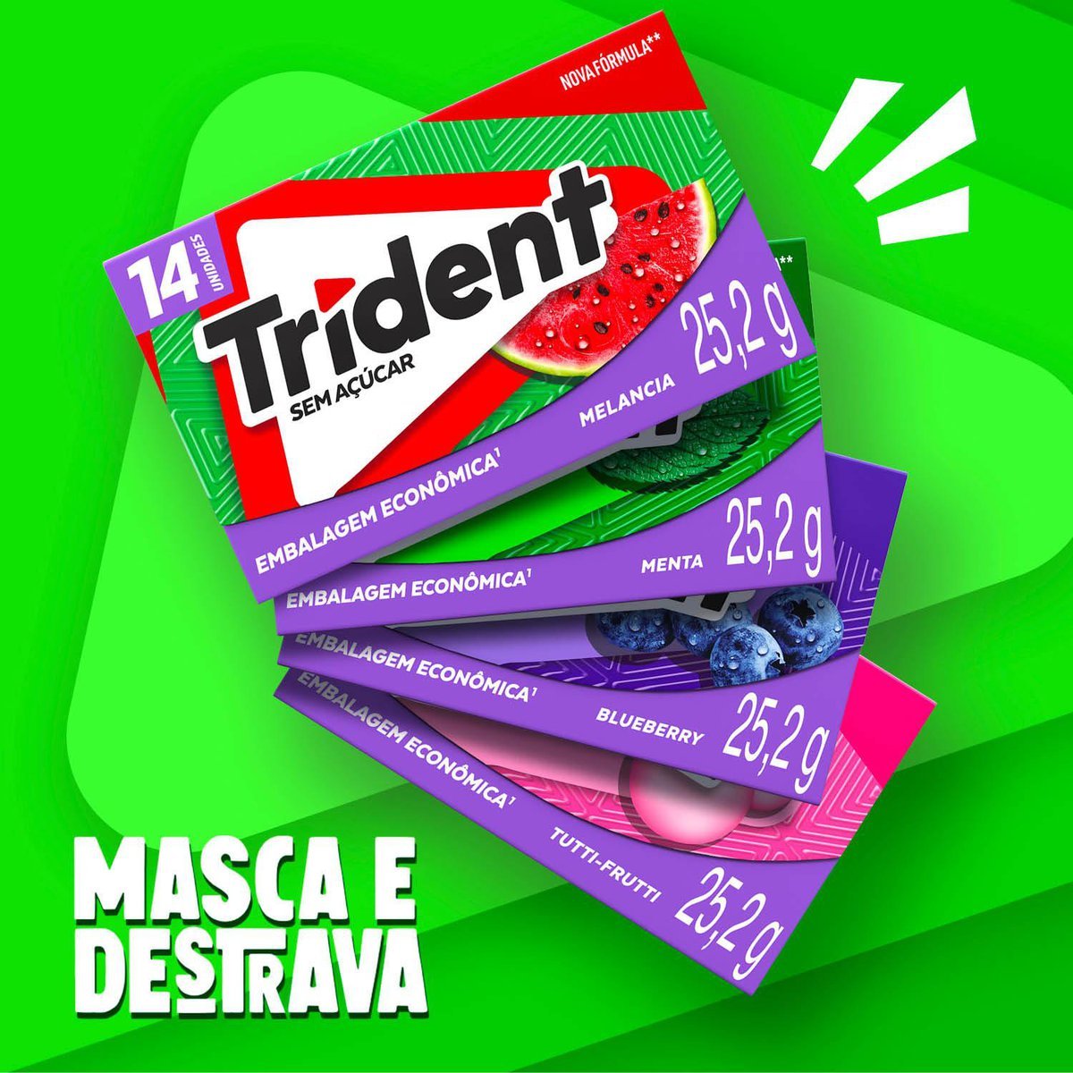 Chiclete Trident Melancia Sem Acar - Caixa com 12 unid. de 25,2g