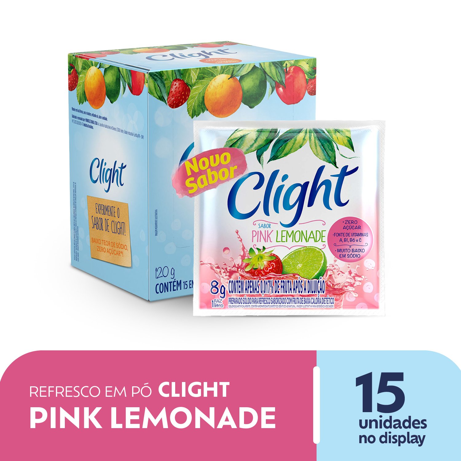Refresco em P Clight Pink Lemonade Caixa com 15 unidades de 8g