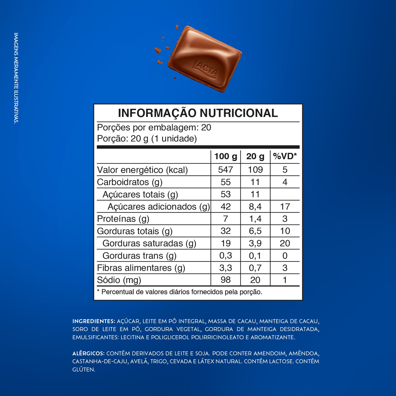 Chocolate ao Leite Lacta caixa com 20 unidades de 20g