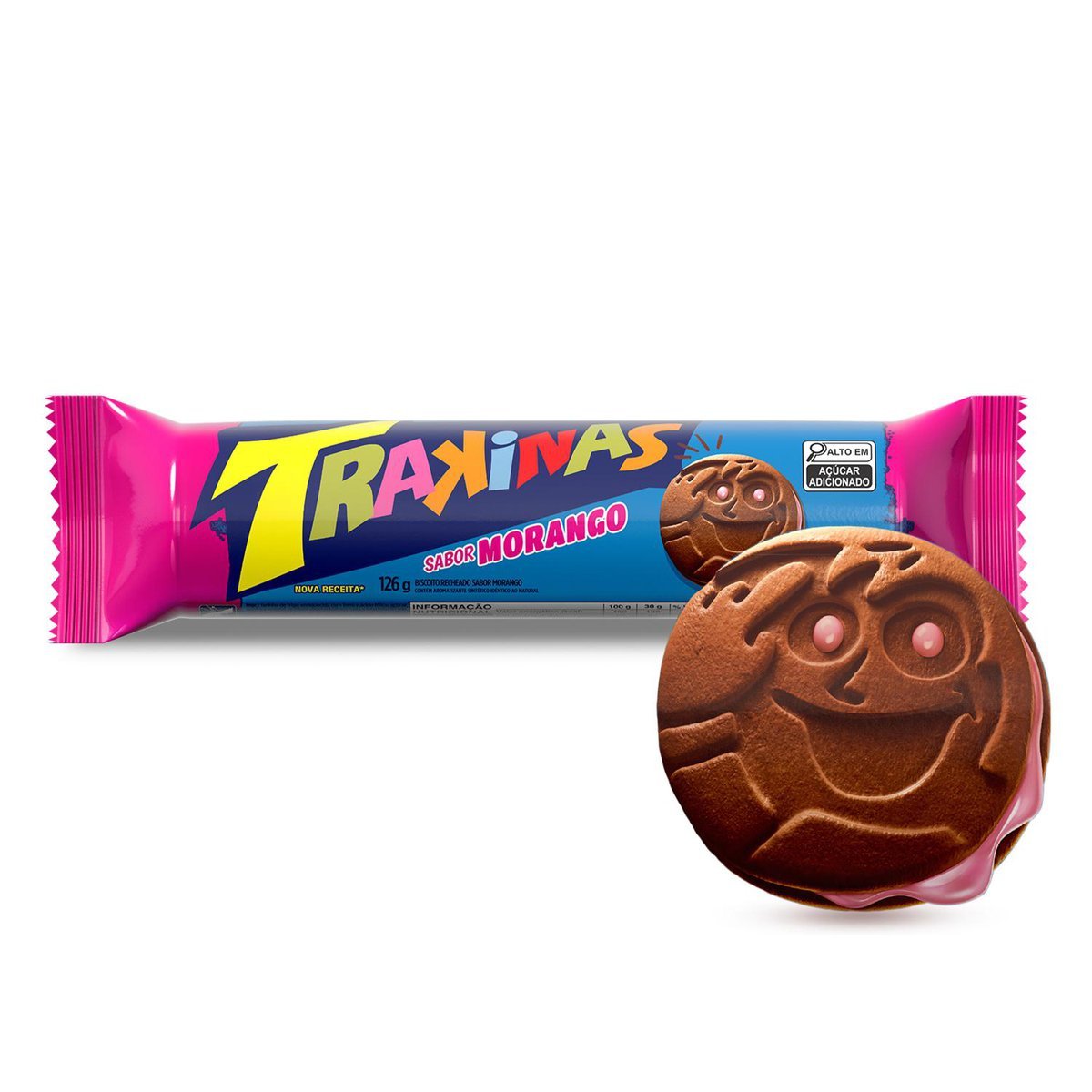 Biscoito Recheado Trakinas Morango 126g