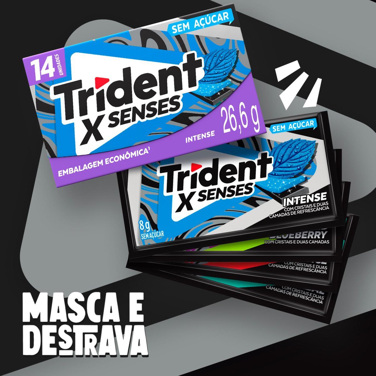 Chiclete Trident XSenses Intense Sem Acar - Caixa com 12 unid. de 26,6g