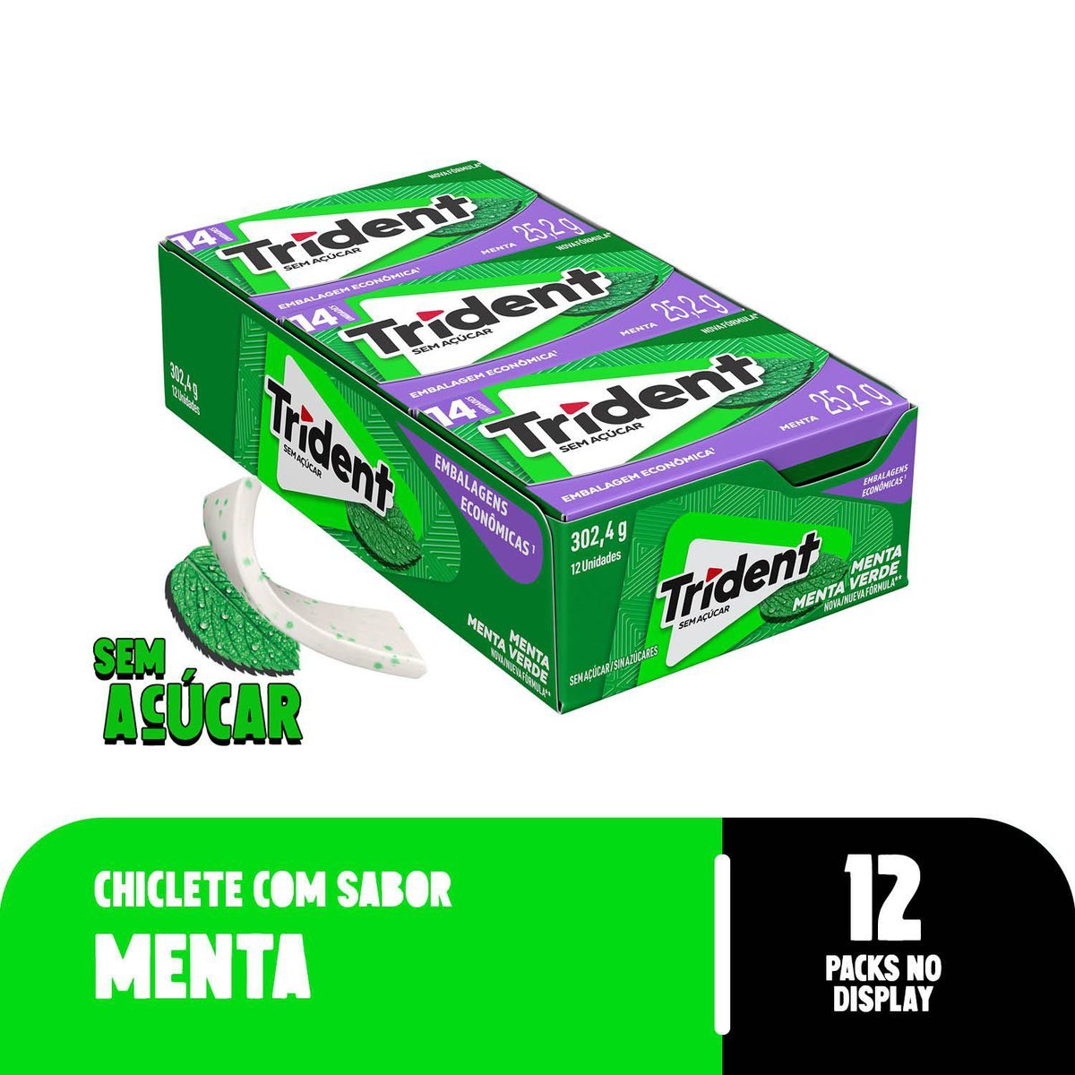 Chiclete Trident Menta Sem Acar - Caixa com 12 unid. de 25,2g