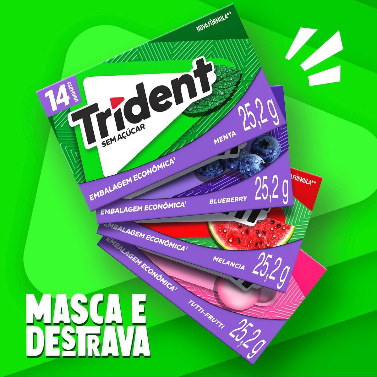 Chiclete Trident Menta Sem Acar - Caixa com 12 unid. de 25,2g