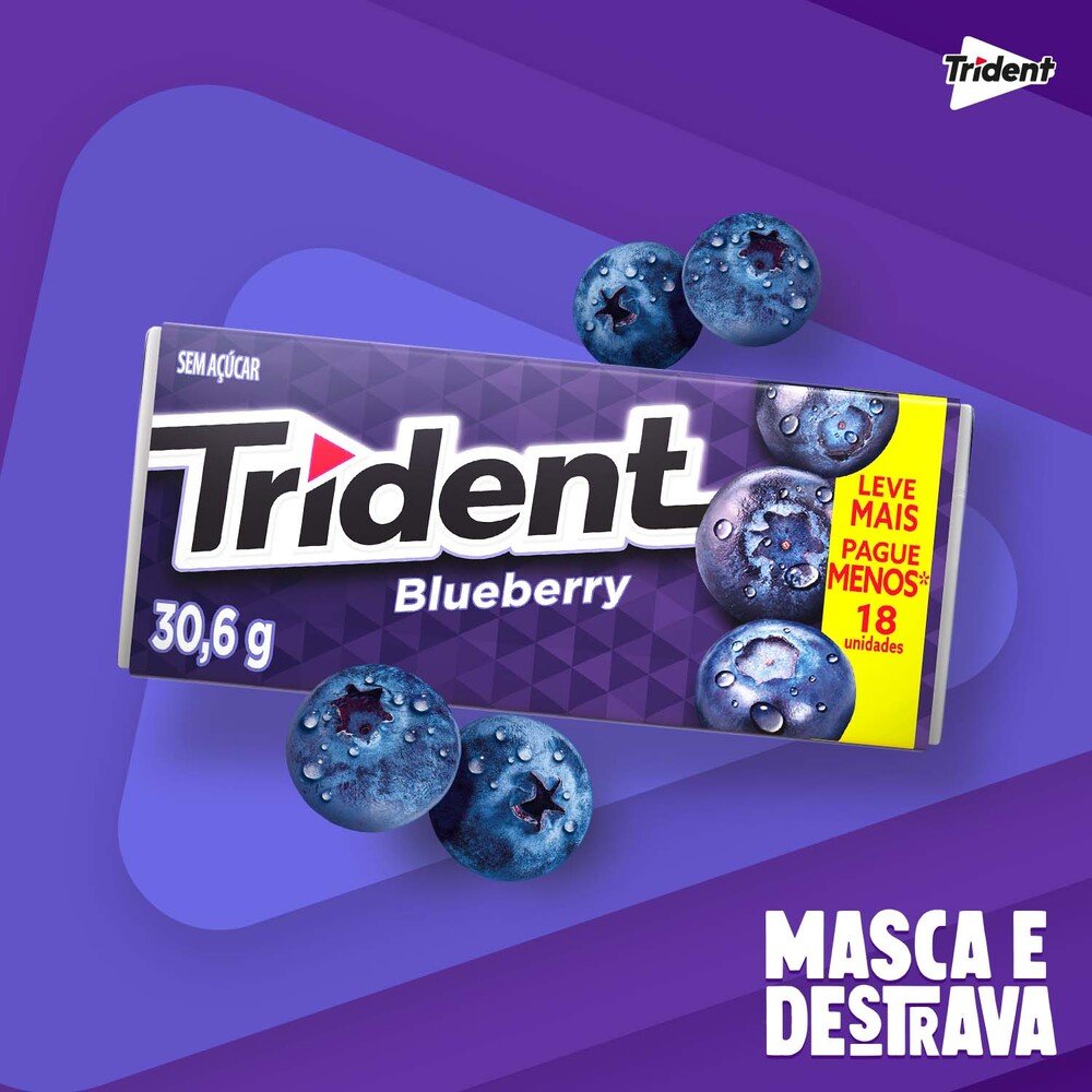 Goma de mascar Trident Blueberry display com 12 unidades de 30,6g