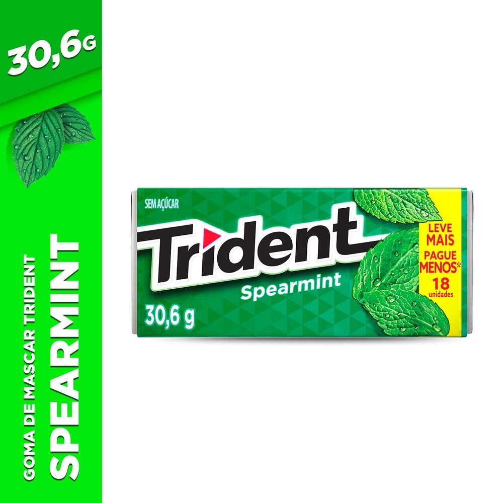 Goma de mascar Trident Spearmint display com 12 unidades de 30,6g