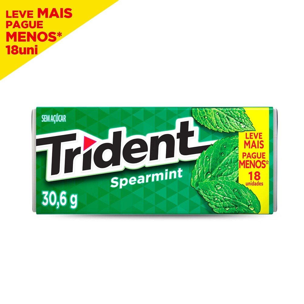 Goma de mascar Trident Spearmint display com 12 unidades de 30,6g