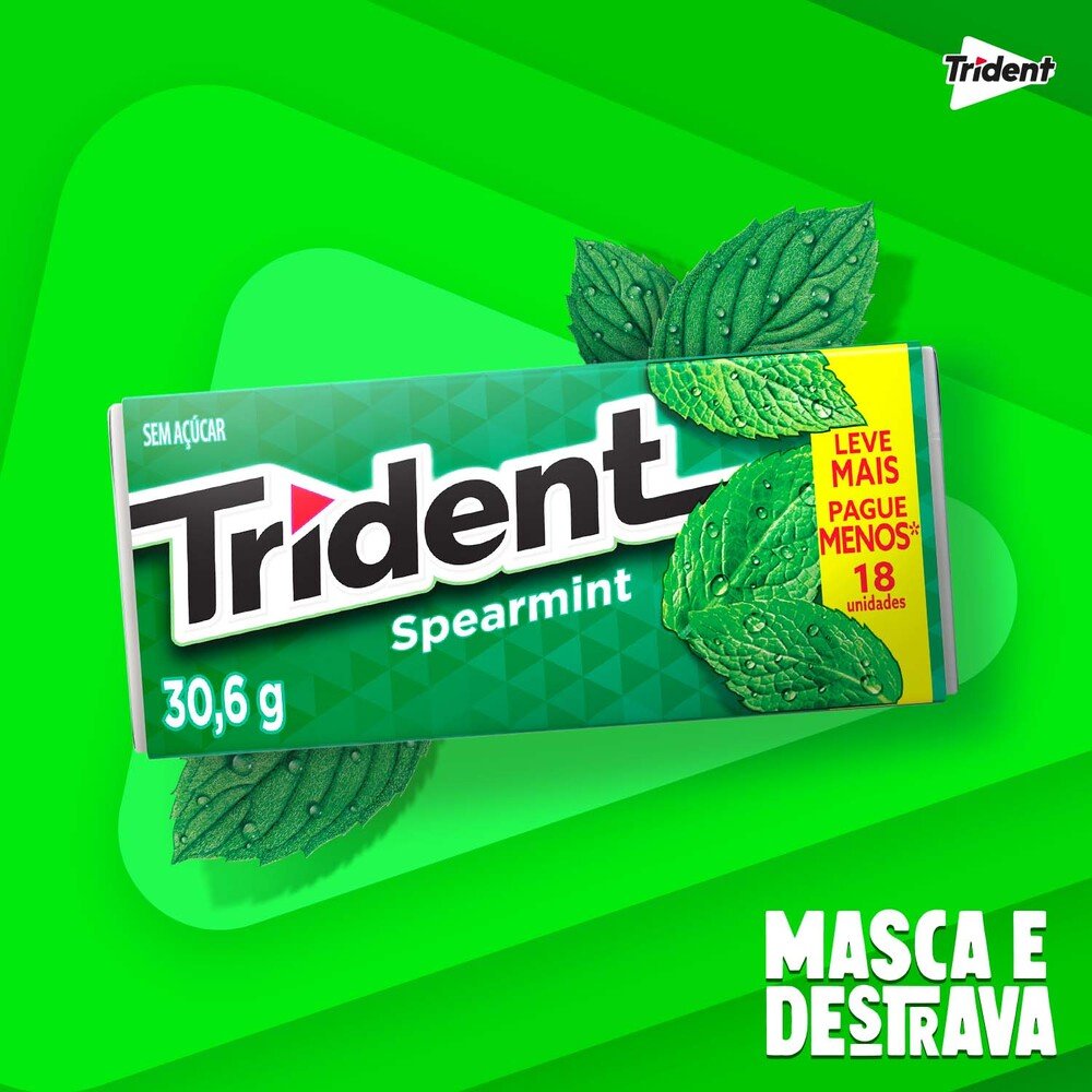 Goma de mascar Trident Spearmint display com 12 unidades de 30,6g