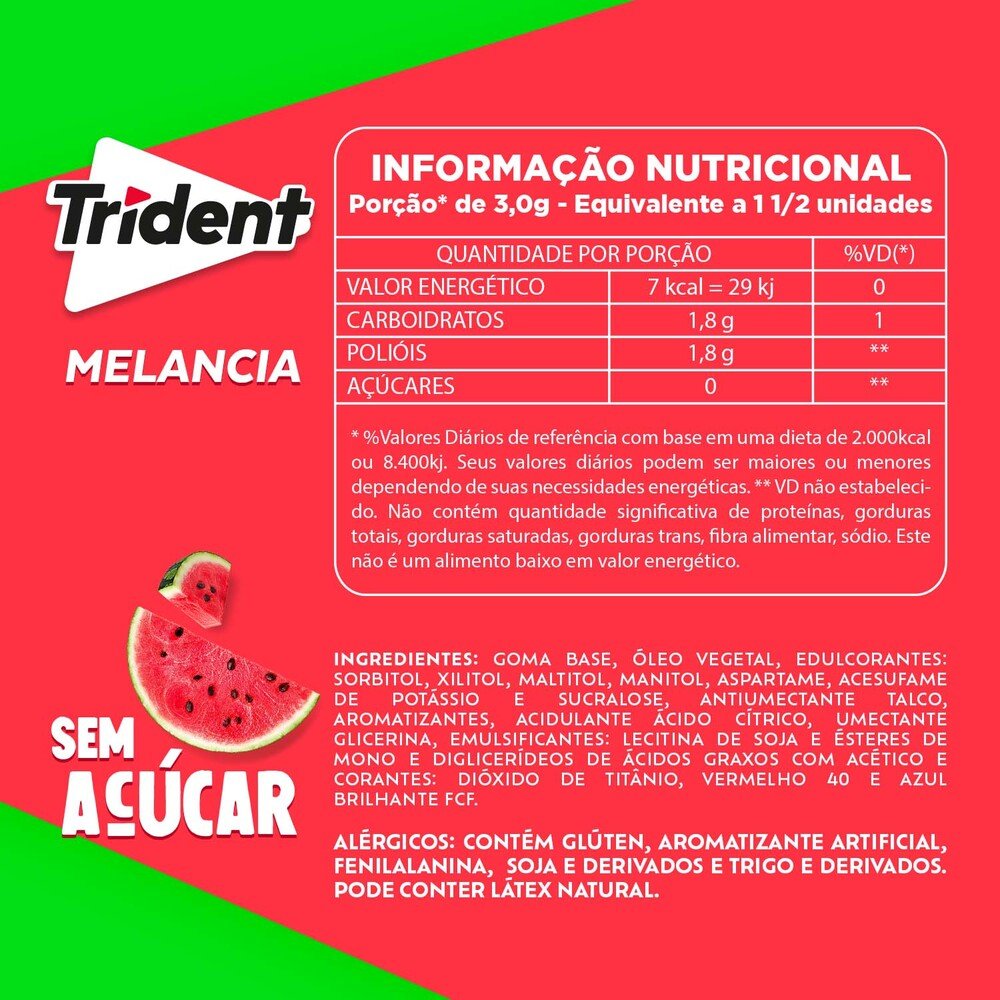 Goma de mascar Trident Watermelon display com 12 unidades de 30,6g