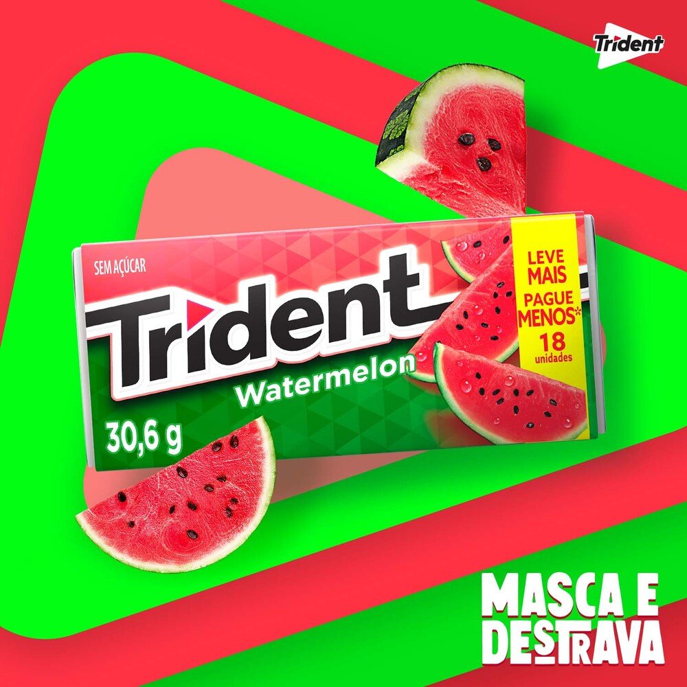 Goma de mascar Trident Watermelon display com 12 unidades de 30,6g