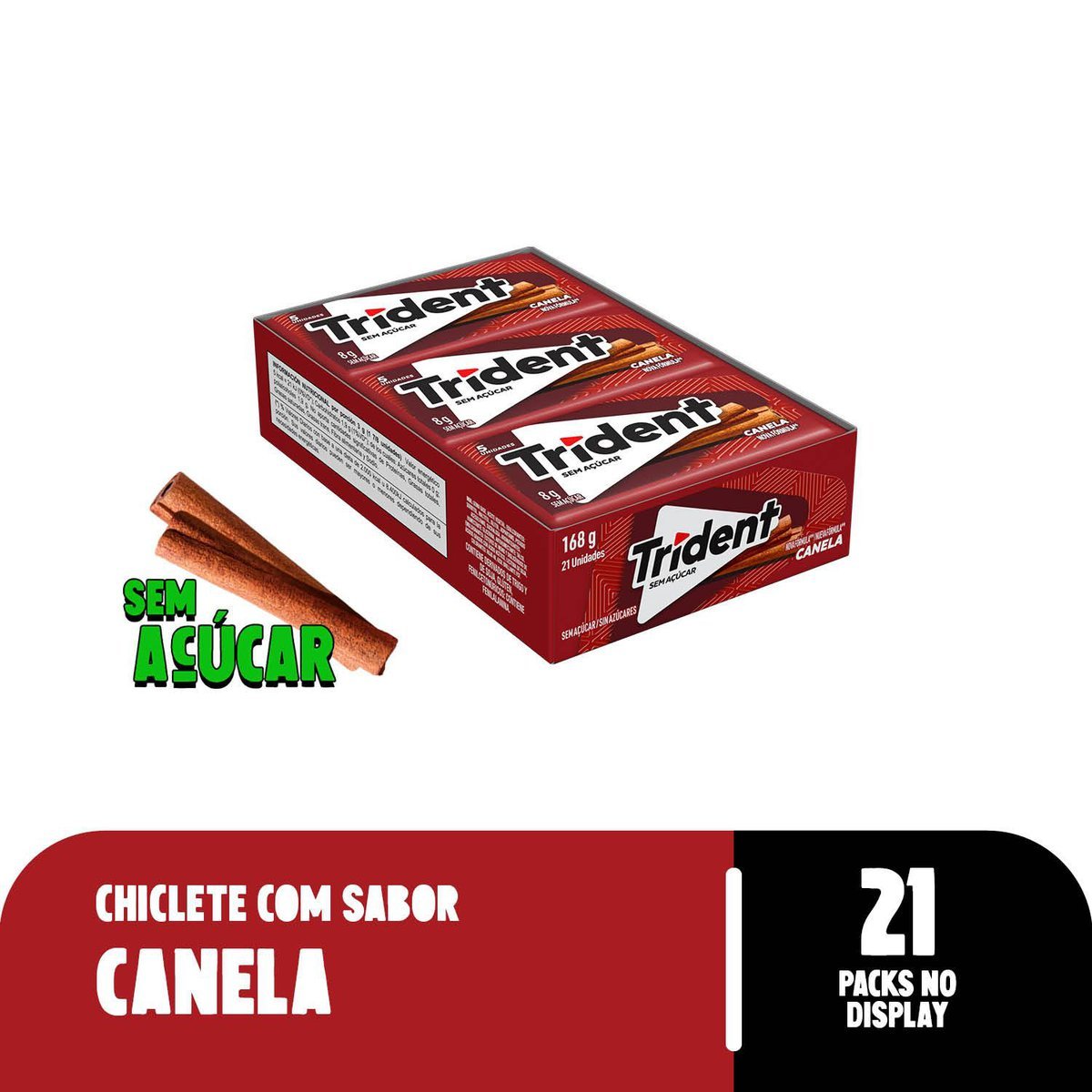 Chiclete Trident Canela Sem Acar - Caixa com 21 unid. de 8g