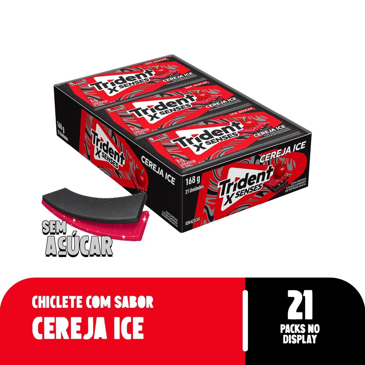 Chiclete Trident XSenses Cereja Sem Acar - Caixa com 21 unid. de 8g
