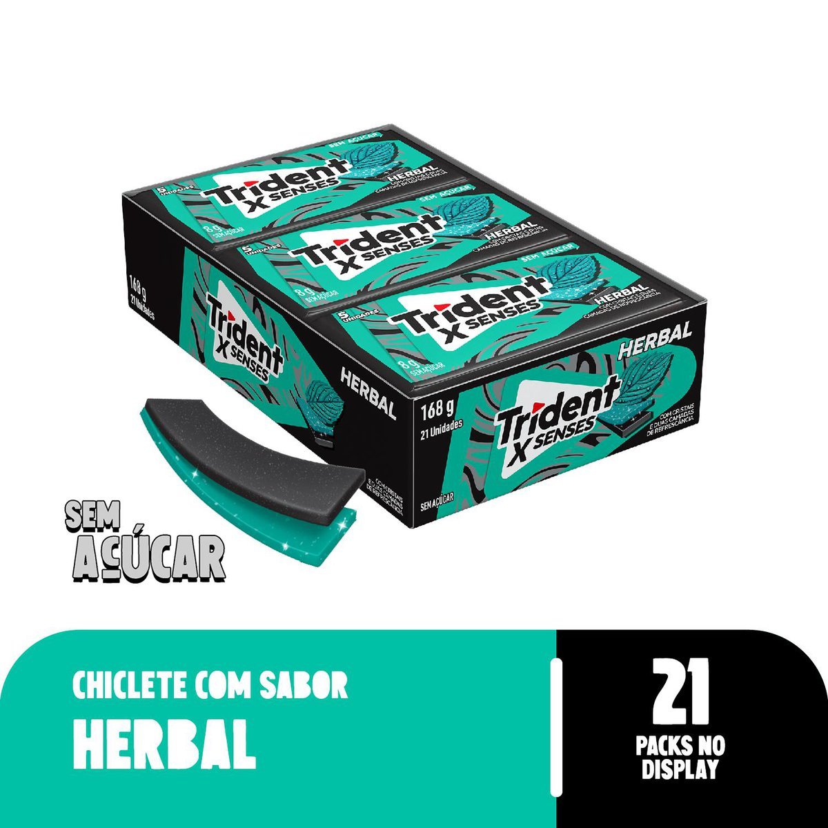 Chiclete Trident XSenses Herbal Sem Acar - Caixa com 21 unid. de 8g