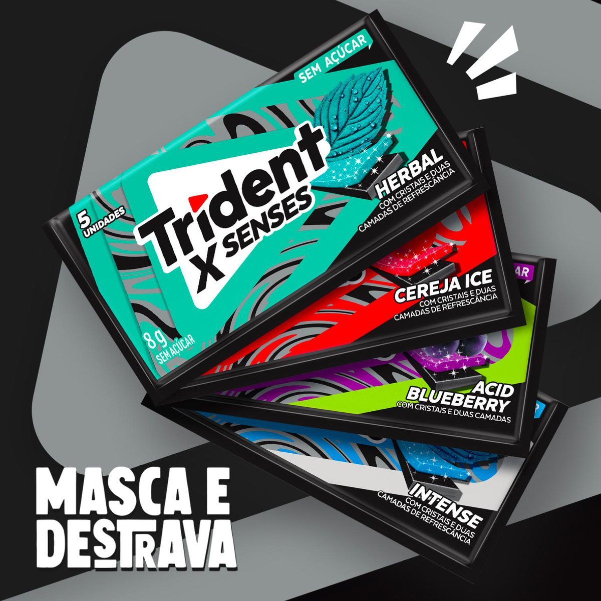 Chiclete Trident XSenses Herbal Sem Acar - Caixa com 21 unid. de 8g
