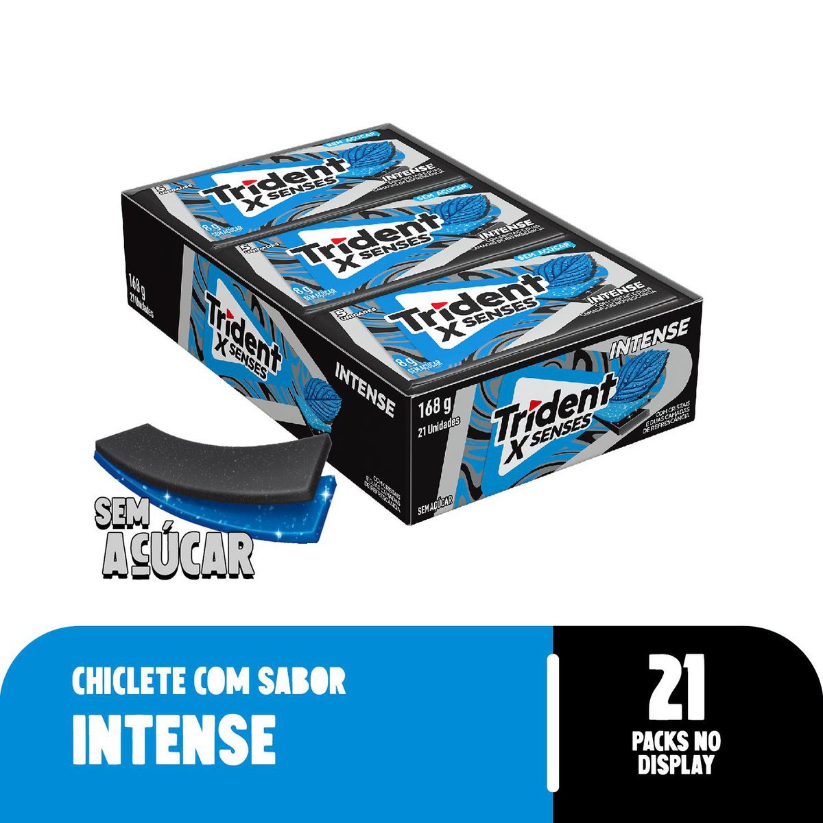 Chiclete Trident XSenses Intense Sem Acar - Caixa com 21 unid. de 8g