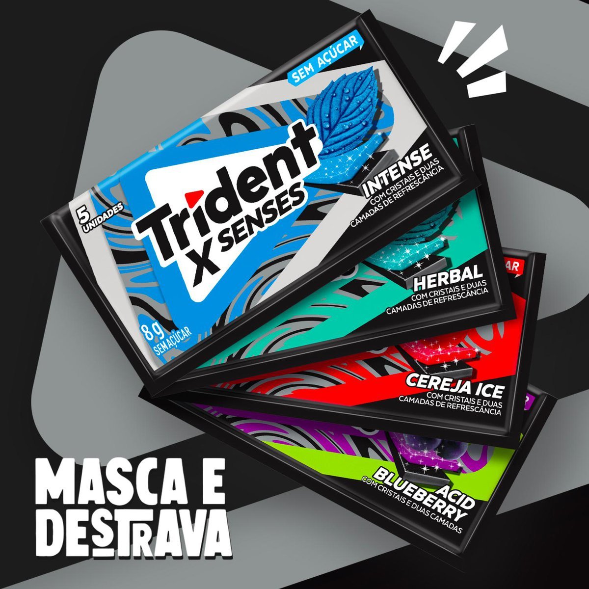 Chiclete Trident XSenses Intense Sem Acar - Caixa com 21 unid. de 8g