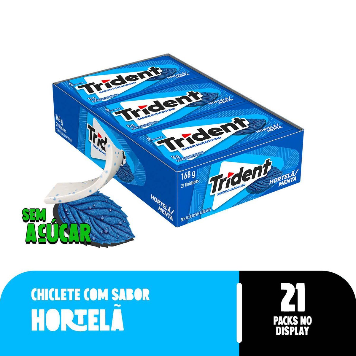 Chiclete Trident Hortel Sem Acar - Caixa com 21 unid. de 8g