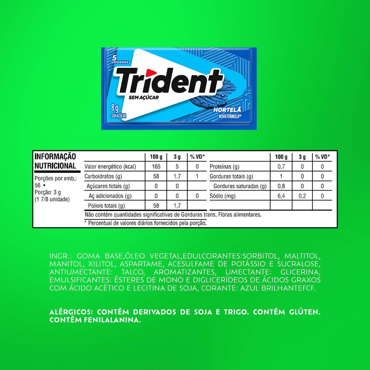 Chiclete Trident Hortel Sem Acar - Caixa com 21 unid. de 8g