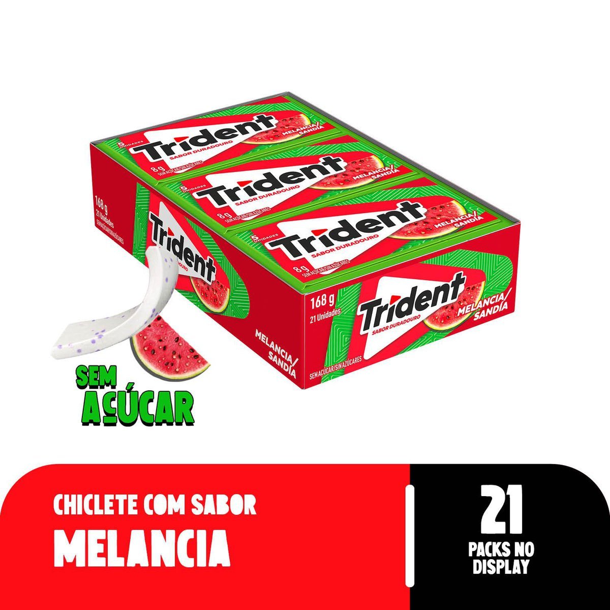 Chiclete Trident Melancia Sem Acar - Caixa com 21 unid. de 8g
