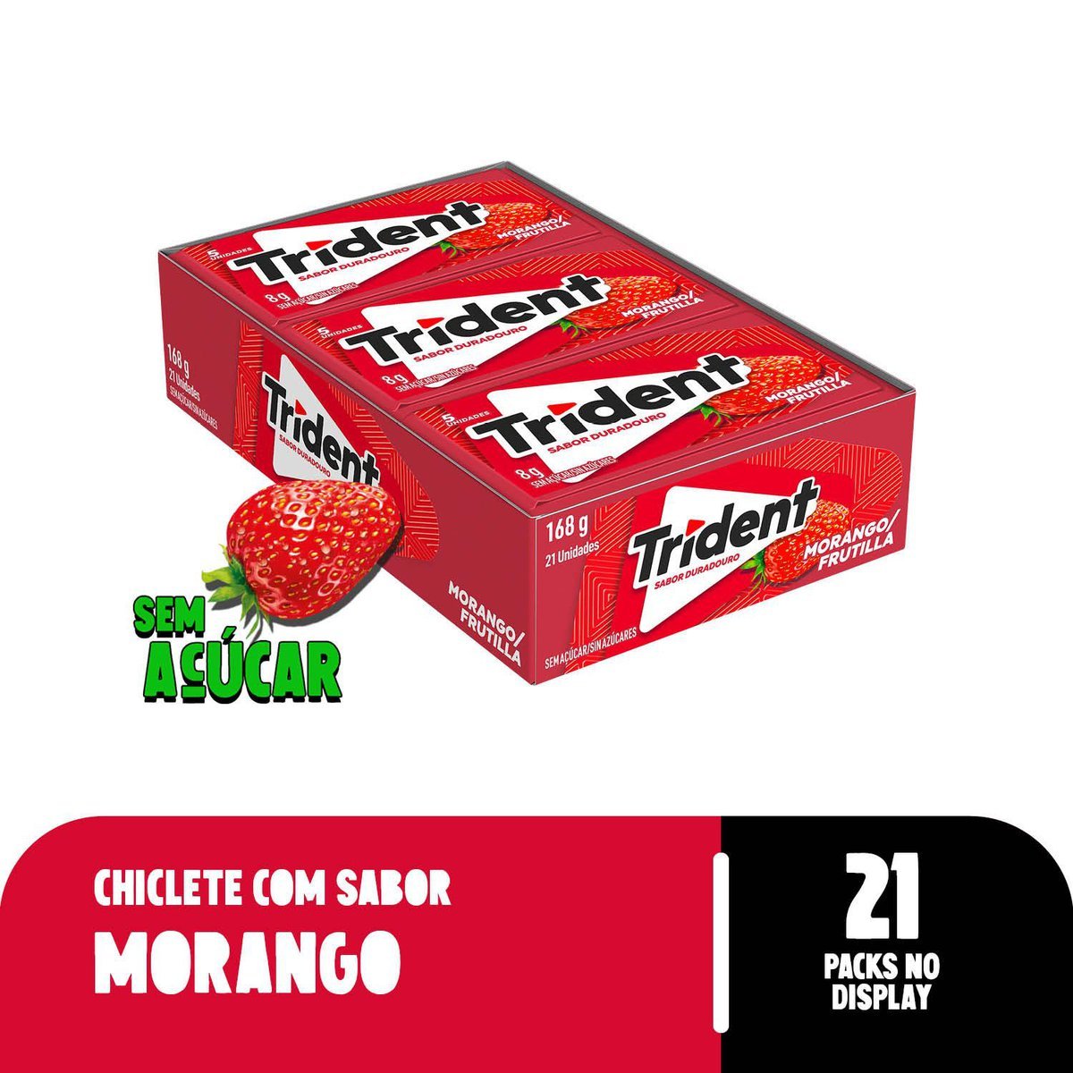 Chiclete Trident Morango Sem Acar - Caixa com 21 unid. de 8g