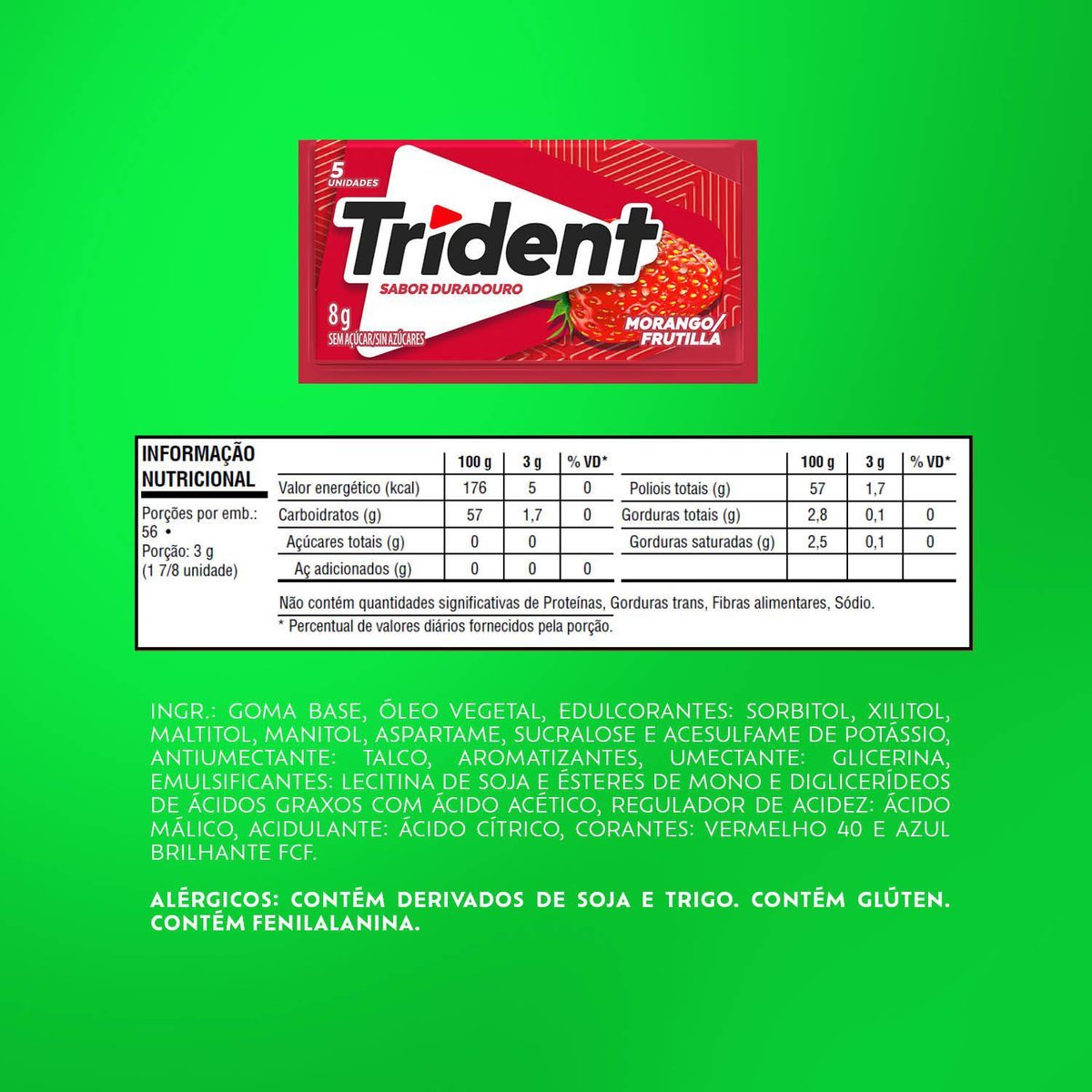 Chiclete Trident Morango Sem Acar - Caixa com 21 unid. de 8g