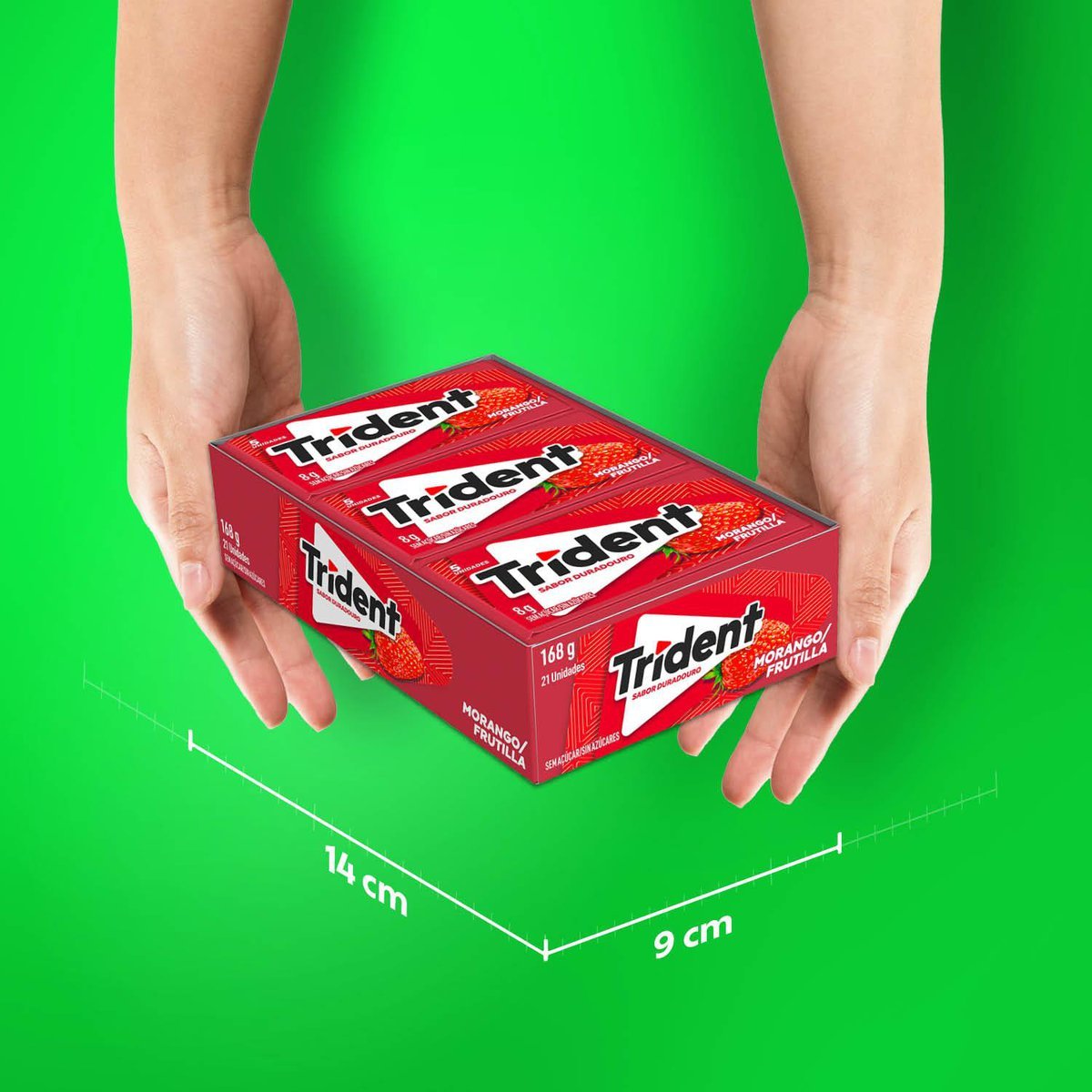 Chiclete Trident Morango Sem Acar - Caixa com 21 unid. de 8g